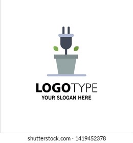 Plug, Plant, Technology Business Logo Template. Flat Color