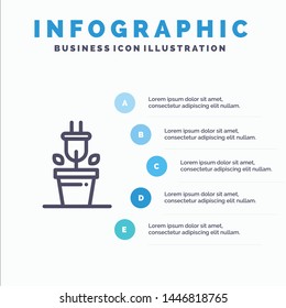 Plug, Plant, Technology Line icon with 5 steps presentation infographics Background