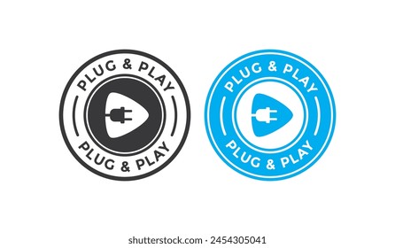 Plug and play badge logo. Suitable for Socket plug adapter, cable of energy icon and hardware facility information sign