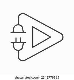 Plug and play icon in black and white outlined stroke