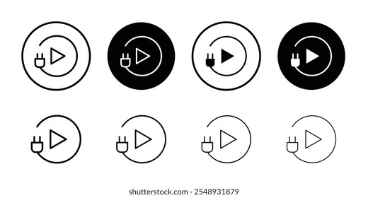 Plug & Play-Symbol Schwarz-weißer Umrissvektor