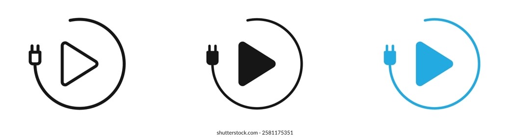 Plug and play icon black white vector outline