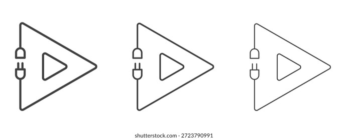 Plug and play icon in line art doodle style. Editable stroke outline sign, eps 10
