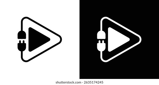 Plug and play icon in solid flat trendy design style.