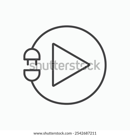 Plug and play icon in thin black lines