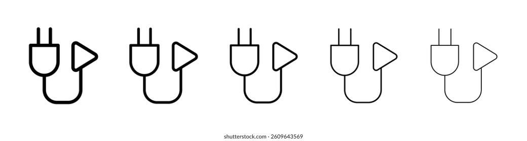 Plug and play icons vectors set in different stroke lines