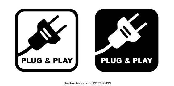 Plug  and play sign. Cartoon electric plug. socket, electricity, power logo or symbol. Power plugs and cable signs. Socket plug adapter. Wire, cable of energy icon. Hardware facility information icon