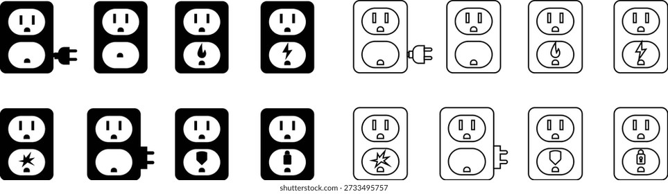 Conjunto de iconos de puerto de enchufe, conector de alimentación y símbolo de conexión USB para Tecnología, tecnología de enchufe de pared, Vector de energía, Plantilla de interfaz de carga, enchufe eléctrico, señal de salida para App, Web, diseño de interfaz de usuario