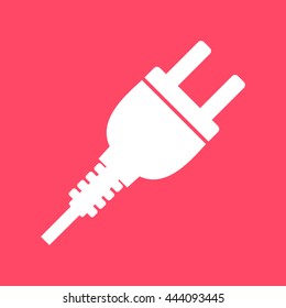 Plug, Power Pin  white icon on magenta color background.. Eps-10.