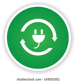 Plug power symbol on green button,vector