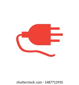 Plug Red Icon On White Background. Red Flat Style Vector Illustration.