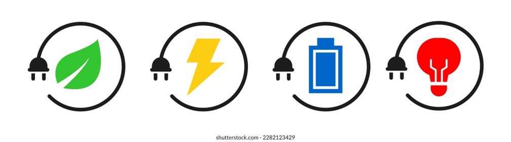 Plug renewable energy icons design collection set. Electric power charge button symbol.