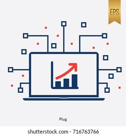 Plug Sign and Computer Laptop Symbol. Flat Isolated Graphic Vector Icon