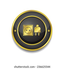 Plug Sign Gold Vector Icon Button