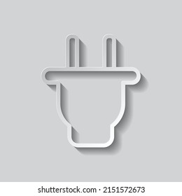 Plug simple icon. Flat design. Paper style with shadow. Gray background.ai