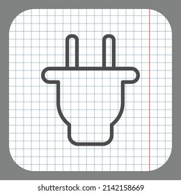 Plug simple icon. Flat desing. On graph paper. Grey background.ai