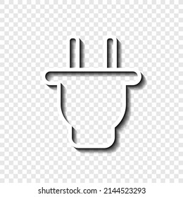 Enchufe un icono sencillo. Diseño plano. Blanco con sombra en la cuadrícula transparente.ai
