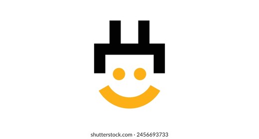 plug and smile logo design, happy, electric, electricity, logo design template icon, symbol, vector.