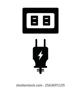 Plug and socket black and white flat vector icon and symbol design