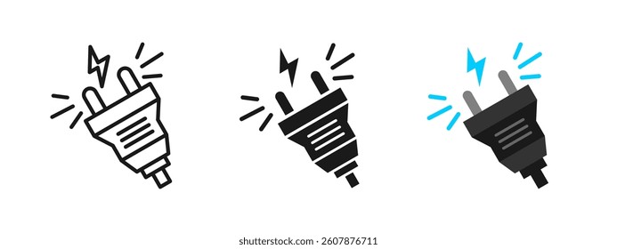 Plug socket icon. Electrical connection symbol. Power adapter illustration. Voltage supply safety sign. Home device energy concept.