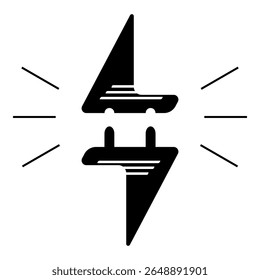 Plug and socket icon illustrates electricity connection, power energy and modern eco-friendly design.