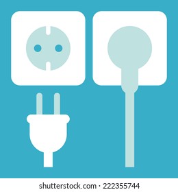 Plug and socket icon on blue background