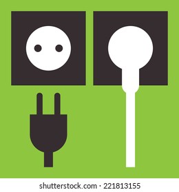Plug and socket icon on green background 