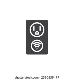 A plug socket with Wi-Fi signal wave vector icon. filled flat sign for mobile concept and web design. Smart Outlet glyph icon. Symbol, logo illustration. Vector graphics