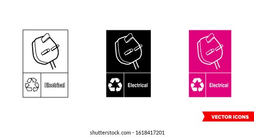 Plug symbol electrical recycling sign icon of 3 types: color, black and white, outline. Isolated vector sign symbol.