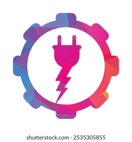 Ilustração do design do logotipo do vetor da forma da engrenagem do trovão da tomada.