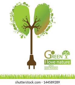 Plug. Tree design. Go green. Save world. vector illustration.