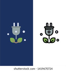Plug, Tree, Green, Science  Icons. Flat and Line Filled Icon Set Vector Blue Background