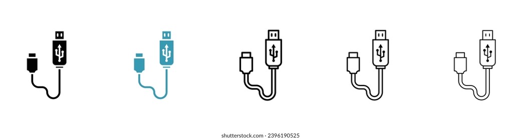 Conjunto de iconos del vector del cable USB de enchufe. Icono del cable del cargador de cable USB enchufe para diseños de interfaz de usuario.