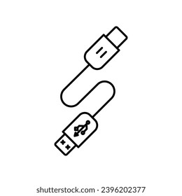 Plug USB cable vector icon set. Plug USB cable charger wire cord in black and white color.
