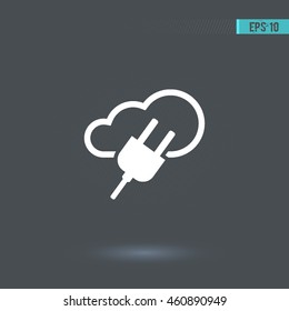 Plug vector icon. Cloud pictogram. Graphic symbol for web design, logo. White glyph on a gray background. Isolated sign.