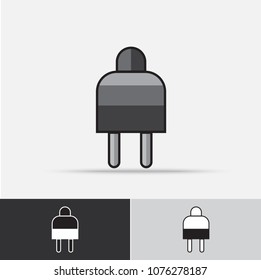 Plug Vector Icon Flat Design, available in color, black and White
