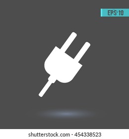 Plug vector icon. Graphic symbol for web design, logo. White glyph on a gray background. Isolated sign.