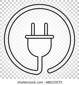 Plug vector icon in line style. Power wire cable flat illustration. Simple business concept pictogram on isolated background.