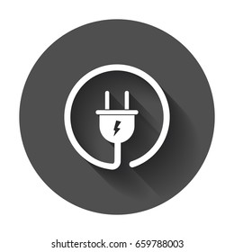 Plug vector icon. Power wire cable flat illustration with long shadow.