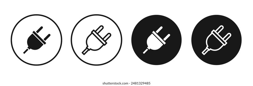 Plug vector icon set black filled and outlined style.