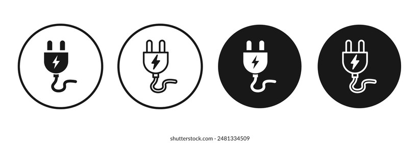 Conjunto de iconos de Vector de enchufe con relleno negro y estilo contorneado.