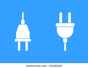 Plug  vector icon. White  Illustration isolated on blue  background for graphic and web design.
