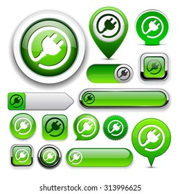 Plug web green buttons for website or app. Vector eps10. 