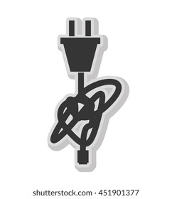 Plug and wire in black and white colors isolated flat icon, vector illustration.