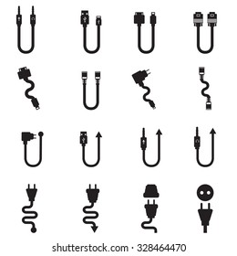 Plug Wire Cable Computer Icons Set 