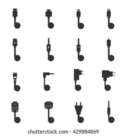  Plug Wire Cable Computer icons set, Cable Plug Icon Vector Illustration