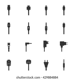  Plug Wire Cable Computer icons set, Vector Illustration