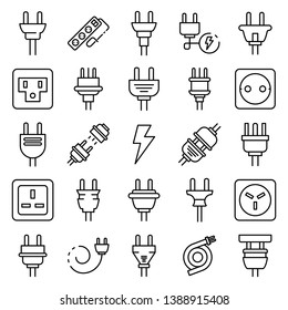 Plug wire icons set. Outline set of plug wire vector icons for web design isolated on white background