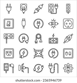 Plug wire icons set. Outline set of plug wire vector illustration on white background