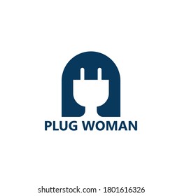 Plug Woman Logo Template Design Vector